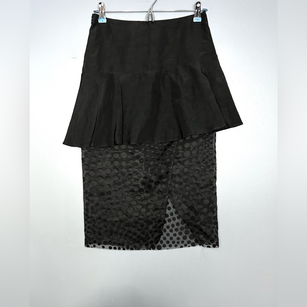 Cedric Charlier Skirt Womens 6 Black Polka Dot Couture Sheer Pencil Art to Wear